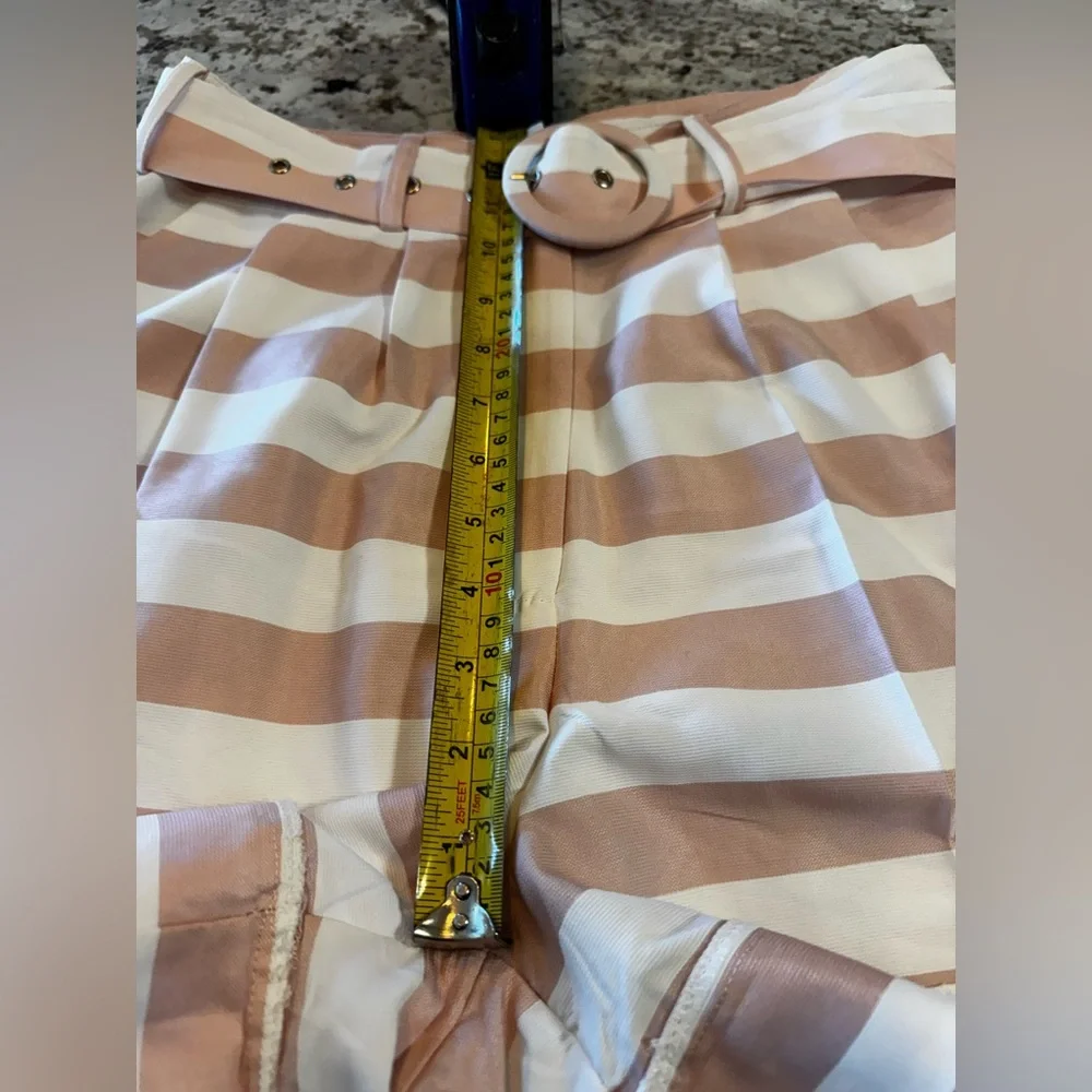 Striped‎ Tan and White Women Shorts
